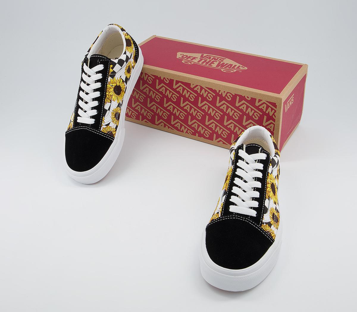 Vans Old Skool Trainers Vans Old Skool Trainers Sunflower Embroidery Black True White