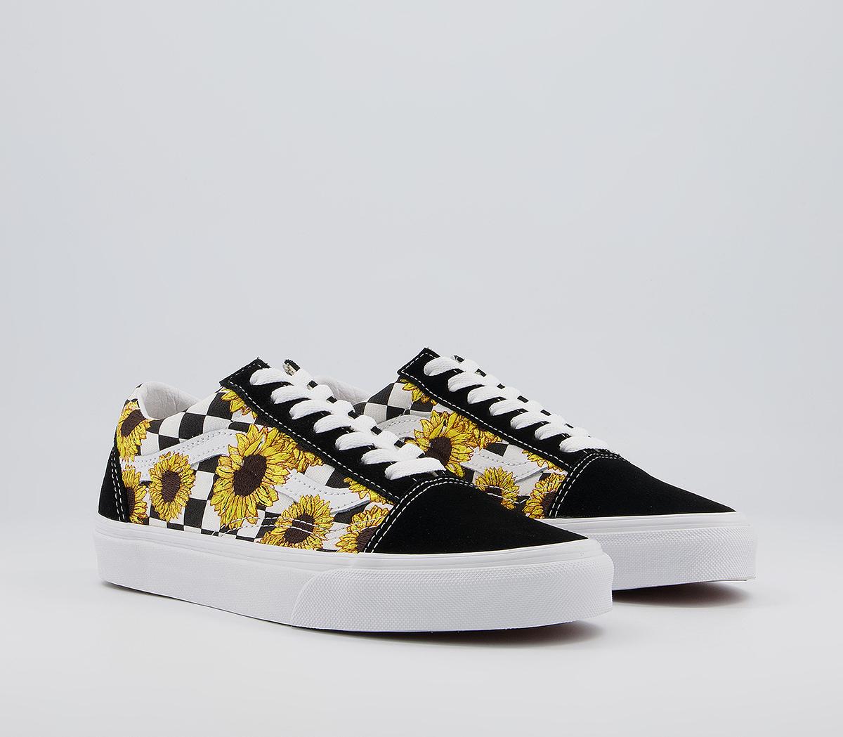 Vans Old Skool Trainers Vans Old Skool Trainers Sunflower Embroidery Black True White
