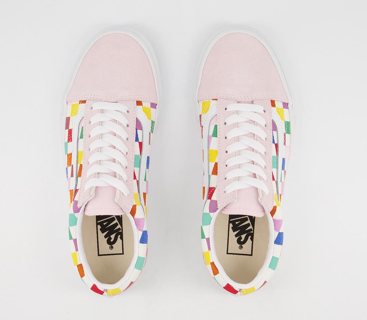 Vans Old Skool Trainers Vans Old Skool Trainers Pink Multi Embroidered Checkerboard Exclusive