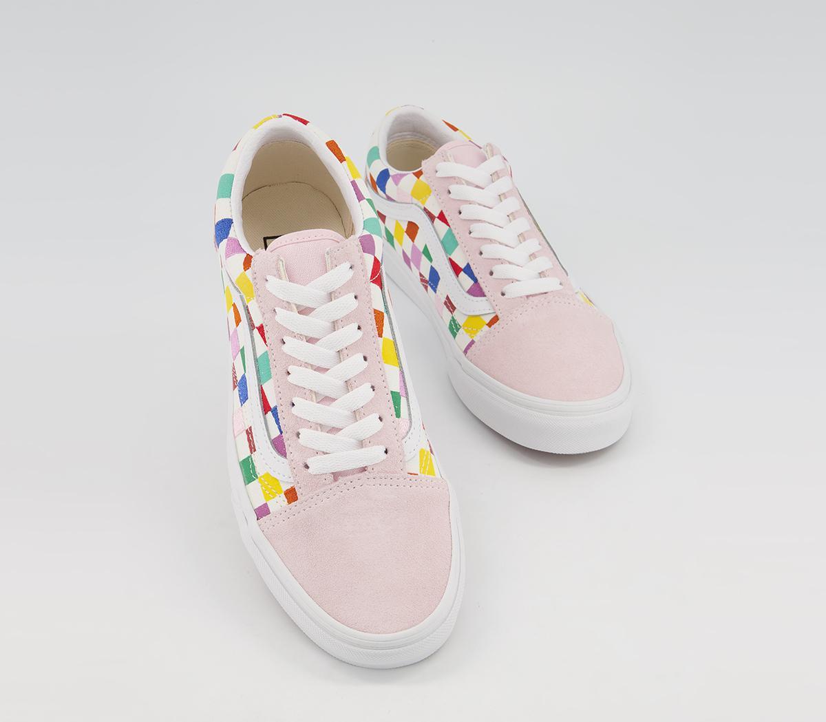 Vans Old Skool Trainers Pink Multi Embroidered Checkerboard Exclusive ...