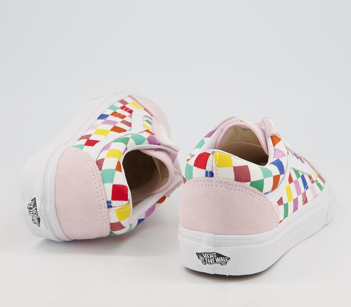 Vans Old Skool Trainers Vans Old Skool Trainers Pink Multi Embroidered Checkerboard Exclusive