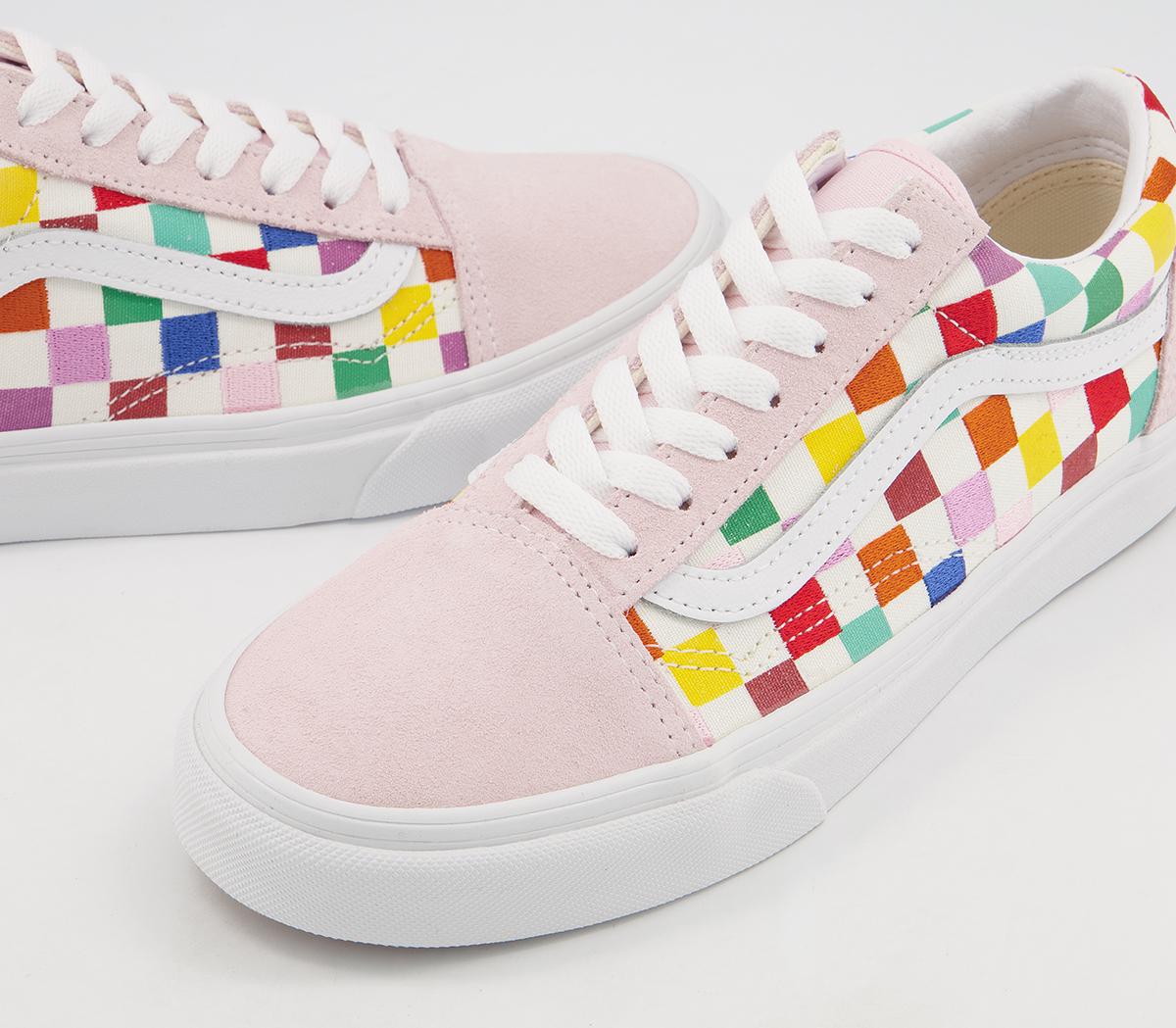 Vans Old Skool Trainers Vans Old Skool Trainers Pink Multi Embroidered Checkerboard Exclusive