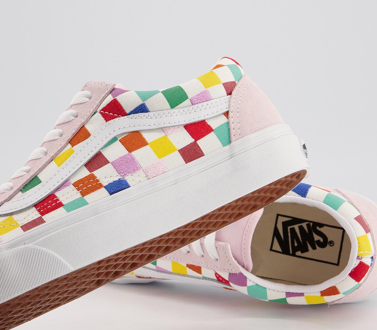 Vans Old Skool Trainers Pink Multi Embroidered Checkerboard Exclusive ...