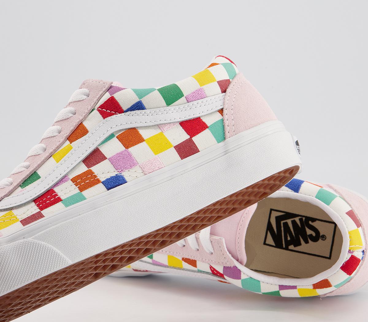 Vans Old Skool Trainers Vans Old Skool Trainers Pink Multi Embroidered Checkerboard Exclusive