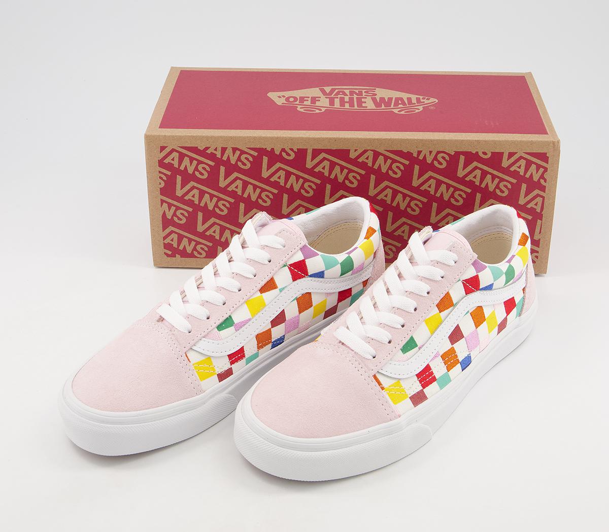 Vans Old Skool Trainers Vans Old Skool Trainers Pink Multi Embroidered Checkerboard Exclusive
