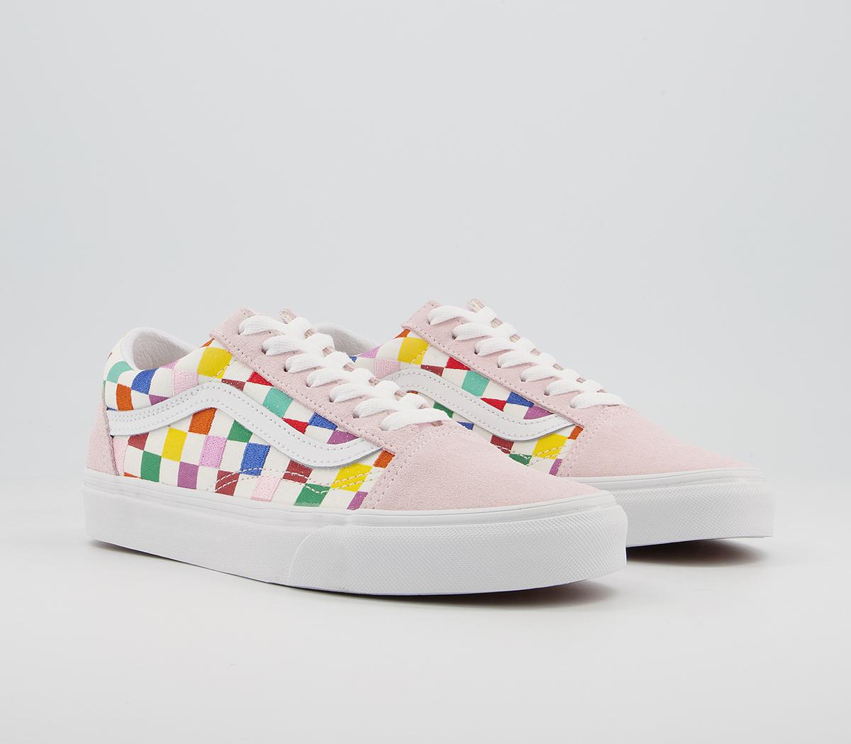 Vans Old Skool Trainers Vans Old Skool Trainers Pink Multi Embroidered Checkerboard Exclusive