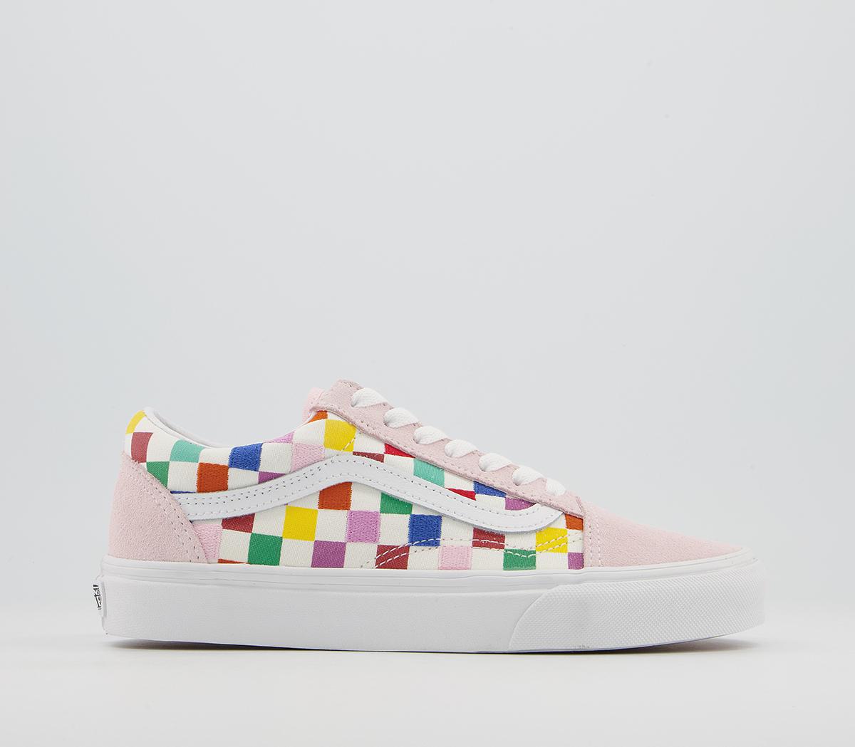 VansOld Skool TrainersPink Multi Embroidered Checkerboard Exclusive