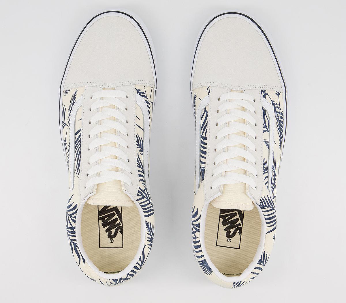 Vans Old Skool Trainers Palm Print Cream White Black - Same Day Delivery