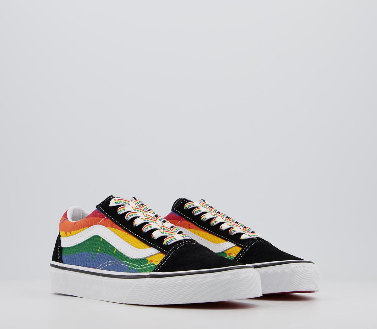 Vans Old Skool Trainers Rainbow Drip Black Multi True White - Unisex Sports