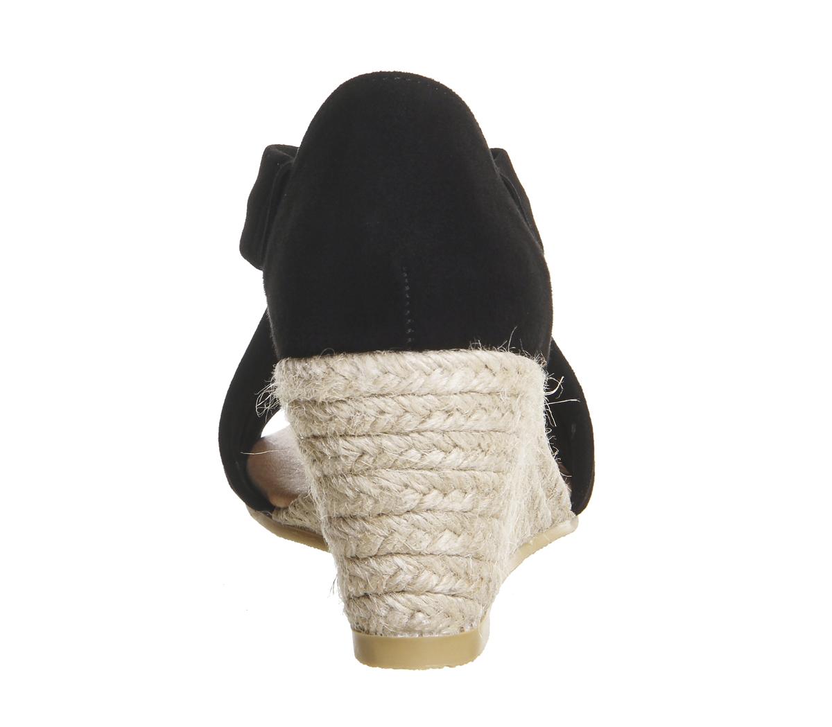 Office Maiden Cross Strap Mid Heel Espadrille Wedges Office Maiden Cross Strap Mid Heel Espadrille Wedges Black Suede