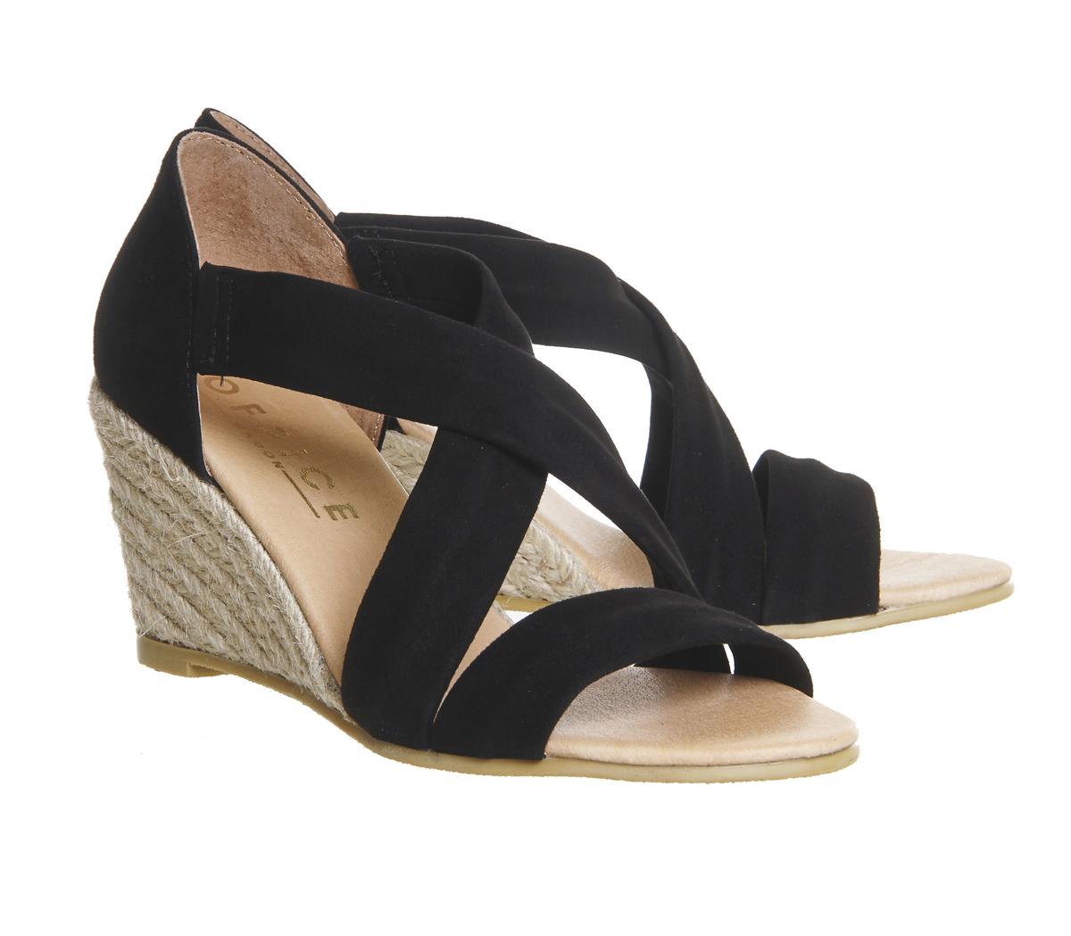 Office Maiden Cross Strap Mid Heel Espadrille Wedges Office Maiden Cross Strap Mid Heel Espadrille Wedges Black Suede