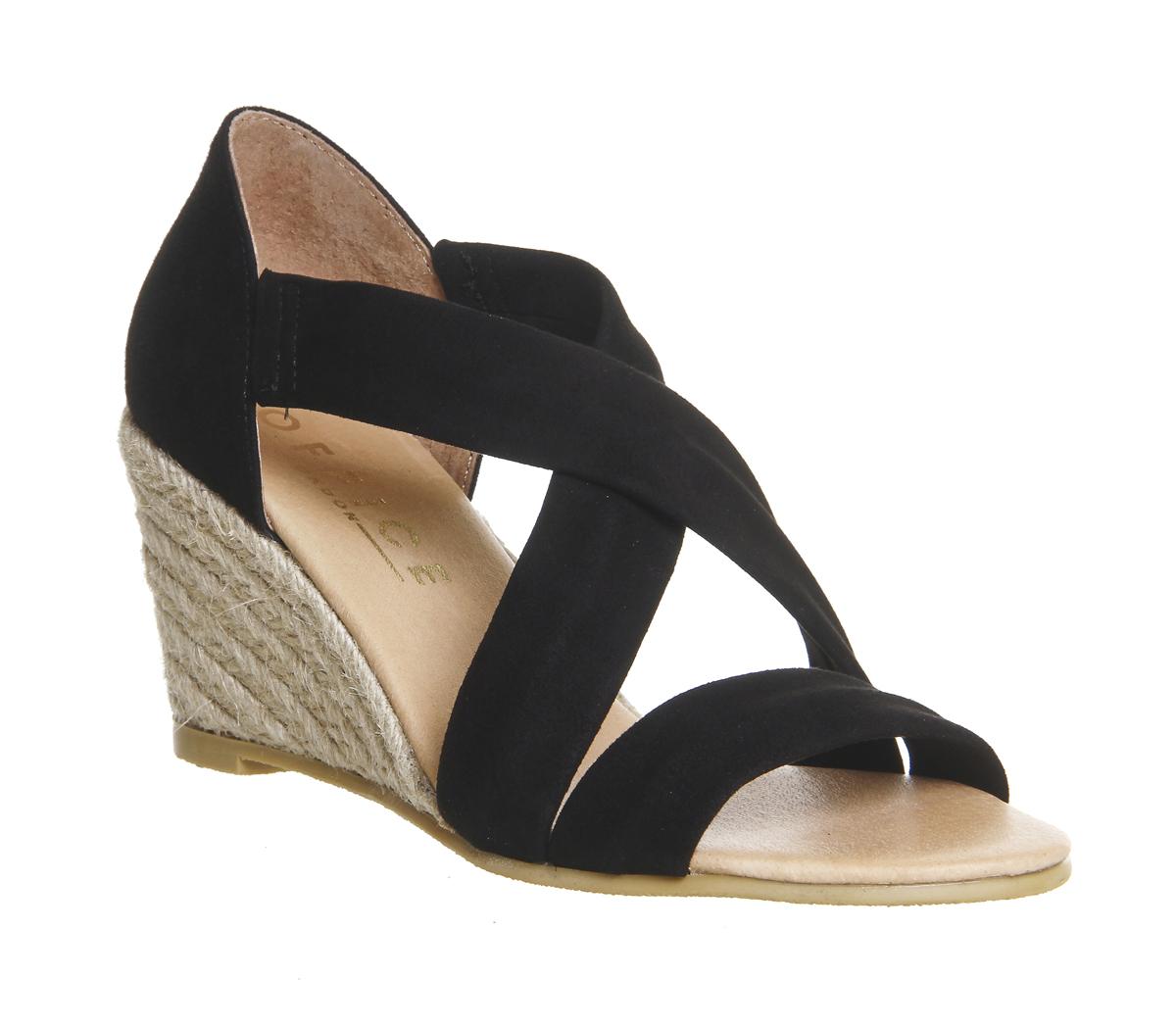 Office Maiden Cross Strap Mid Heel Espadrille Wedges Office Maiden Cross Strap Mid Heel Espadrille Wedges Black Suede