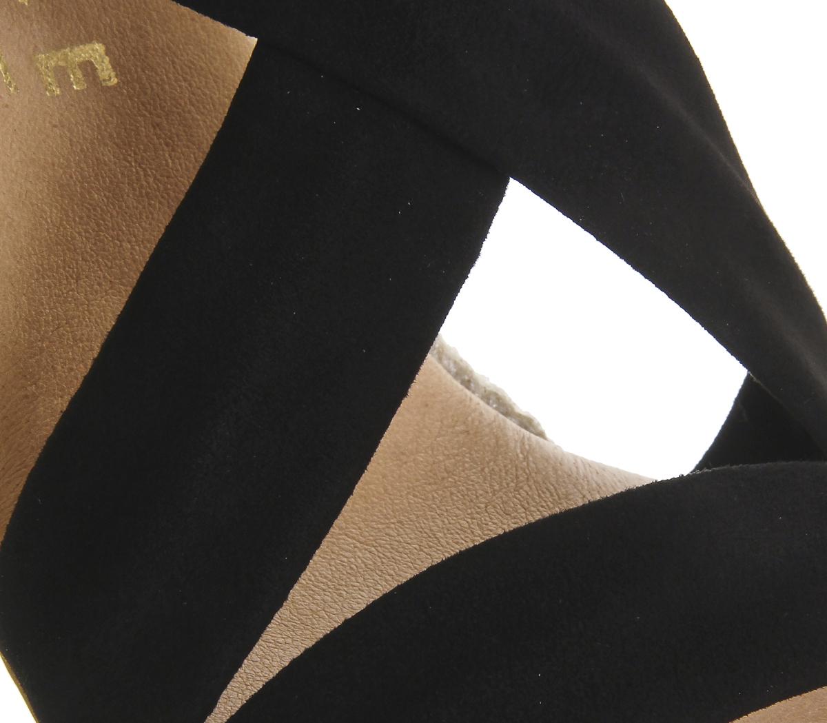Office Maiden Cross Strap Mid Heel Espadrille Wedges Office Maiden Cross Strap Mid Heel Espadrille Wedges Black Suede