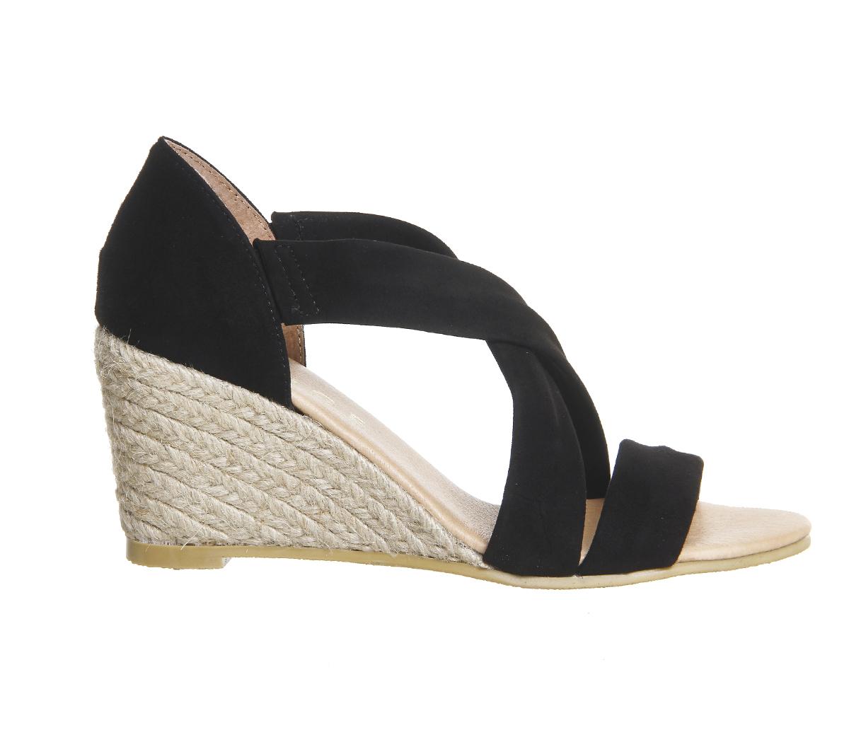 Office Maiden Cross Strap Mid Heel Espadrille Wedges Office Maiden Cross Strap Mid Heel Espadrille Wedges Black Suede