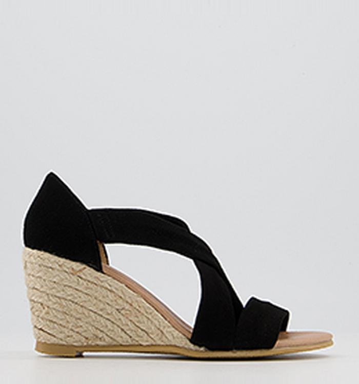 OFFICE Maiden Cross Strap Wedges New Black Suede