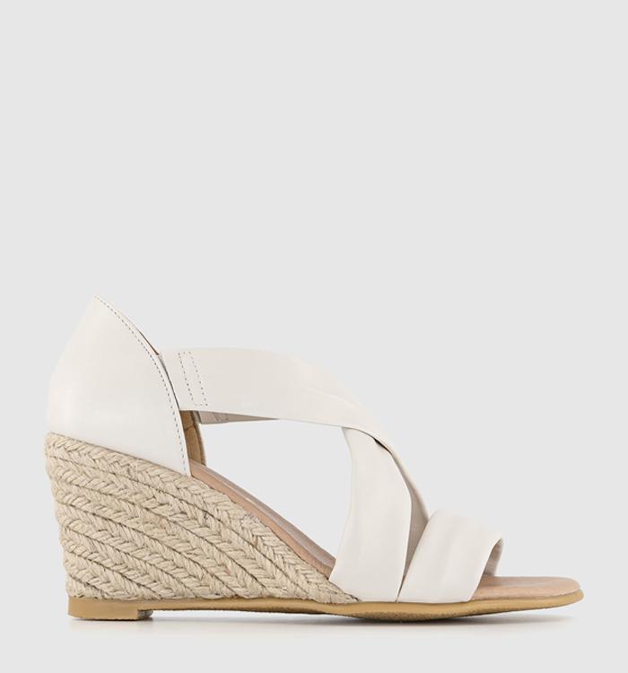 OFFICE Maiden Cross Strap Wedges White Leather