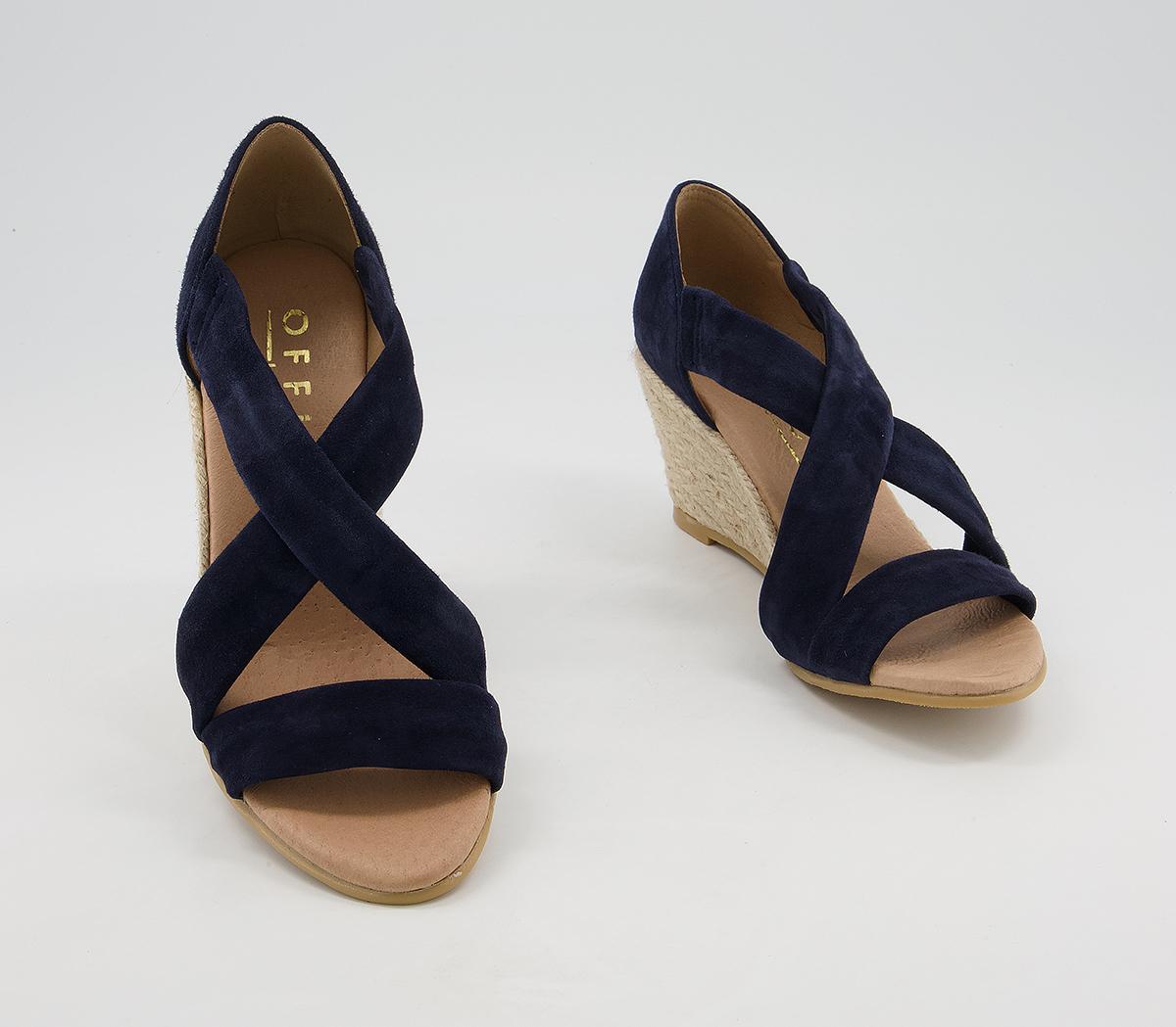 OFFICE Maiden Cross Strap Wedges Navy Suede - Mid Heels