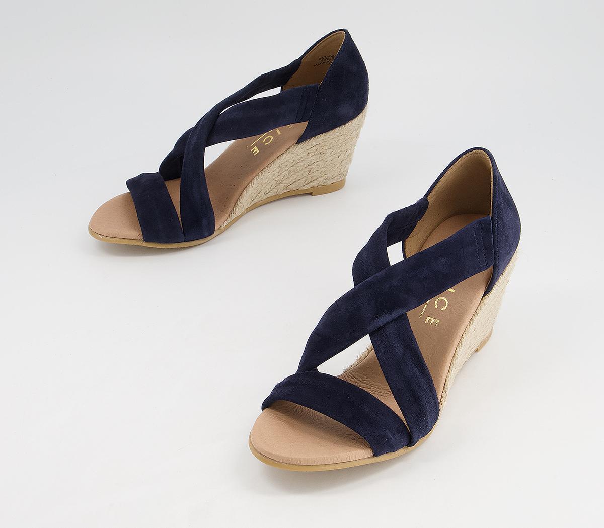 OFFICE Maiden Cross Strap Wedges Navy Suede - Mid Heels