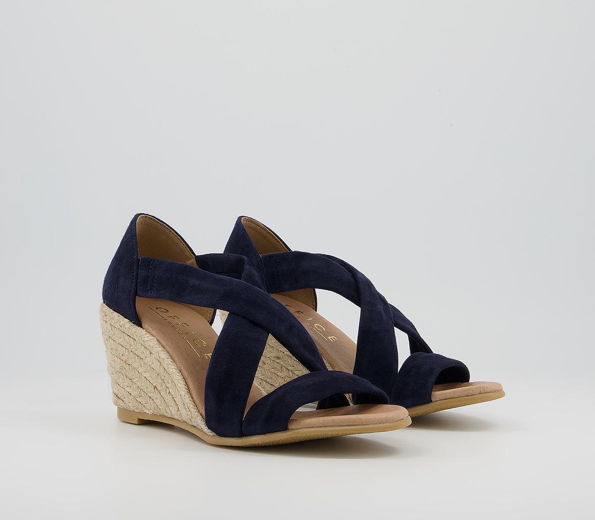 Office Maiden Cross Strap Wedges Office Maiden Cross Strap Wedges Navy Suede