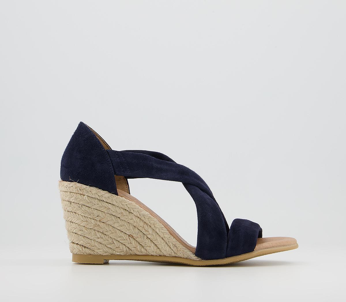 Office Maiden Cross Strap Wedges Office Maiden Cross Strap Wedges Navy Suede