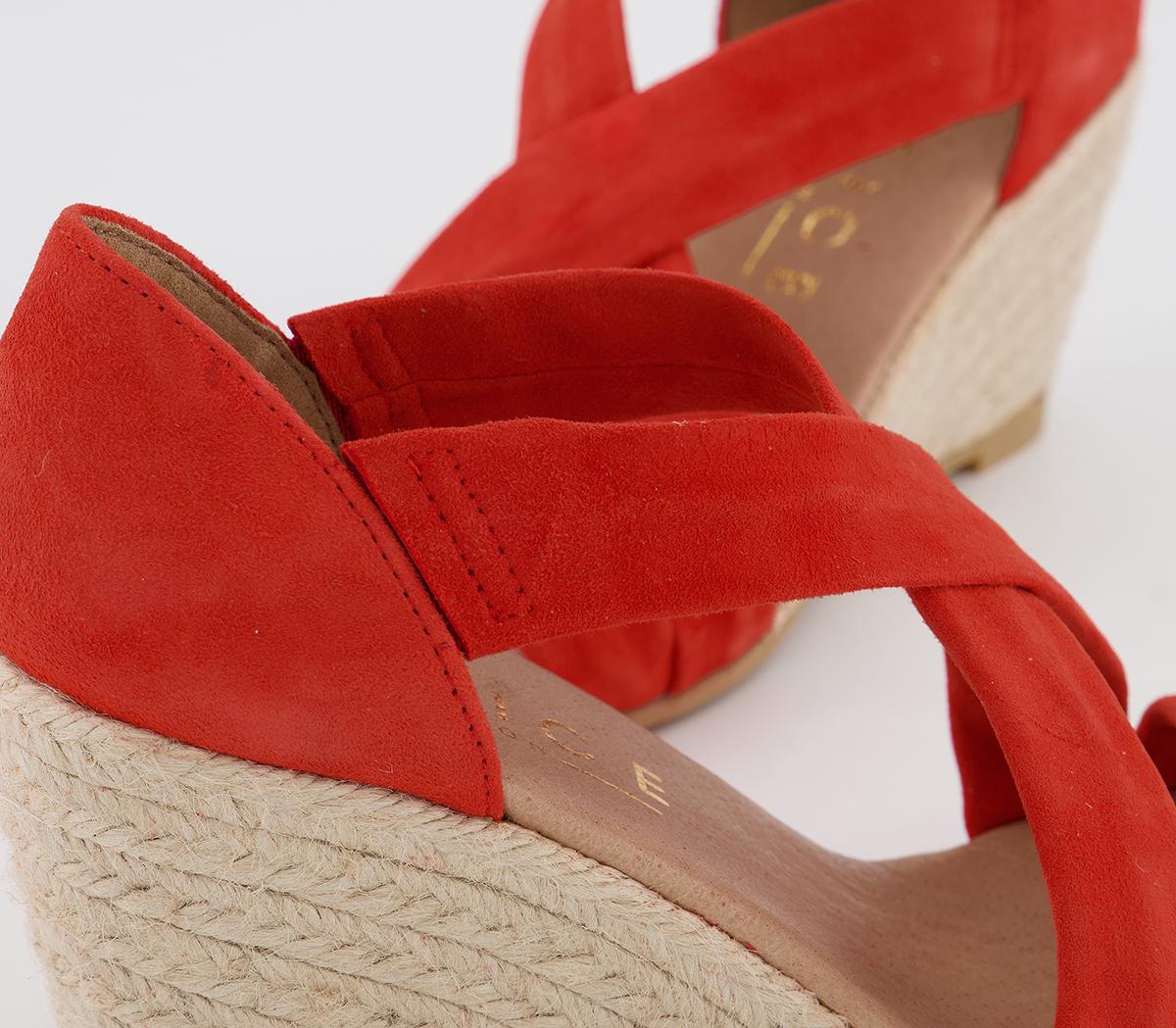 OFFICE Maiden Cross Strap Wedge Heels Red Kid Suede Mid Heels