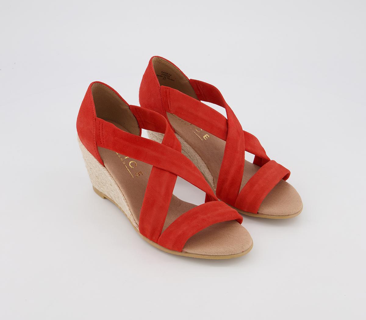OFFICE Maiden Cross Strap Wedge Heels Red Kid Suede Mid Heels