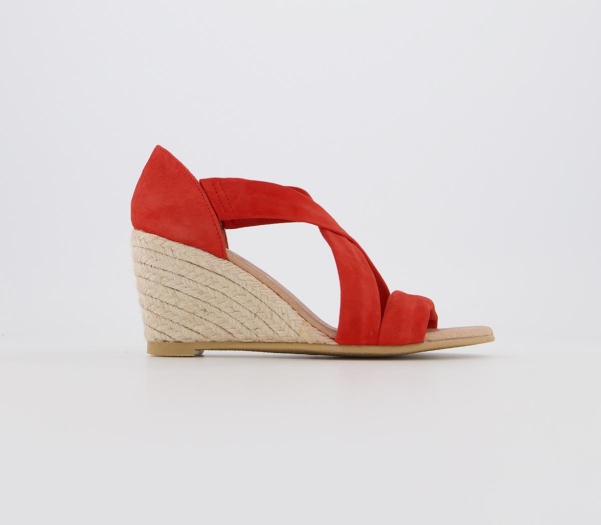 OFFICE Maiden Cross Strap Wedge Heels Red Kid Suede Mid Heels