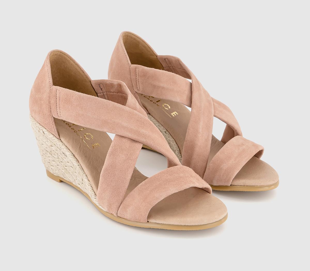 OFFICE Womens Women’s Pink Suede Nude Maiden Cross Strap Wedge Sandals, Size: 4