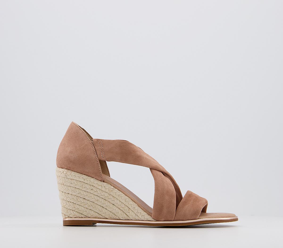 OFFICEMaiden Cross Strap WedgesNude Suede Rose Gold Rand