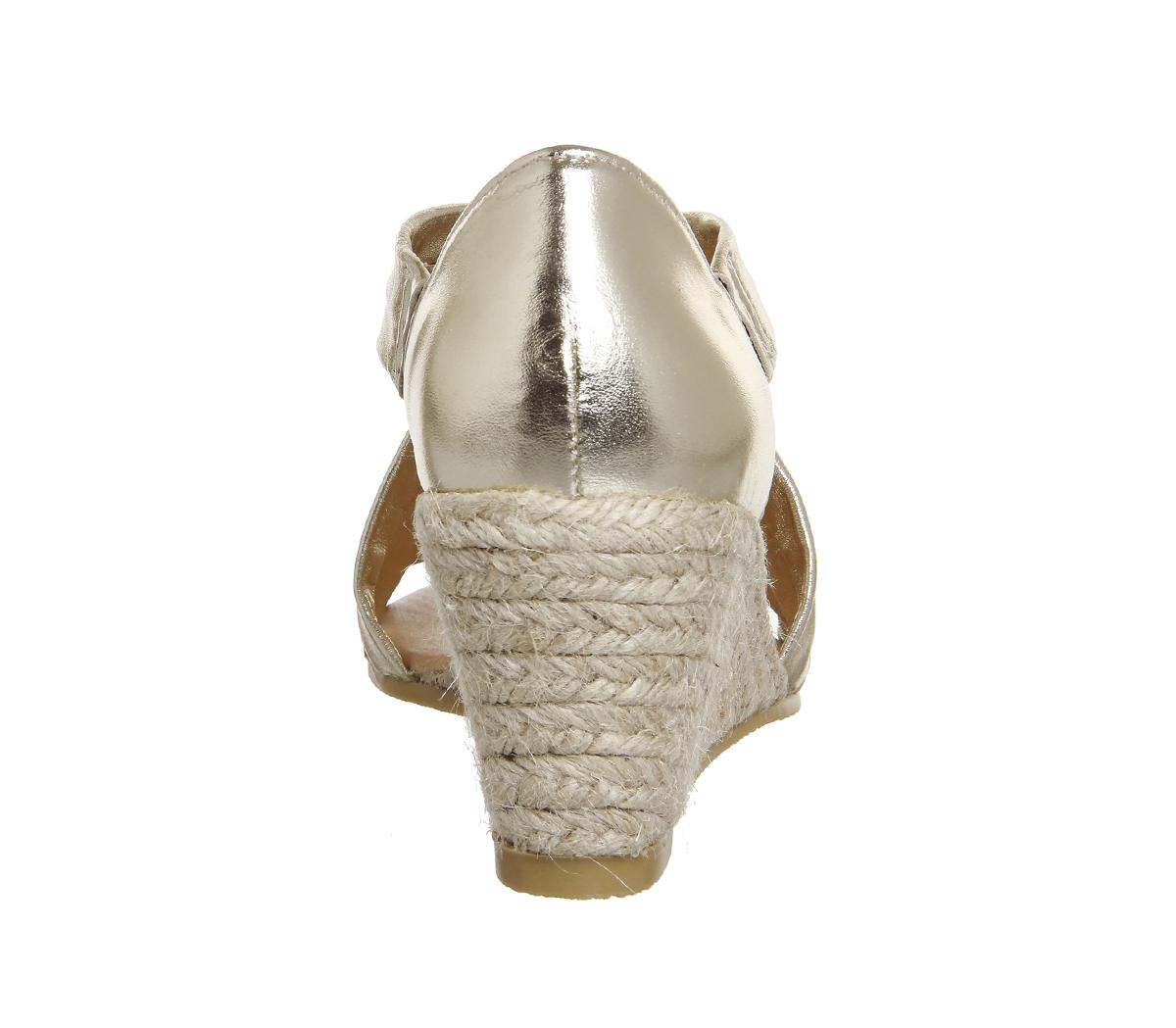 OFFICEMaiden Cross Strap WedgesGold Metallic Leather