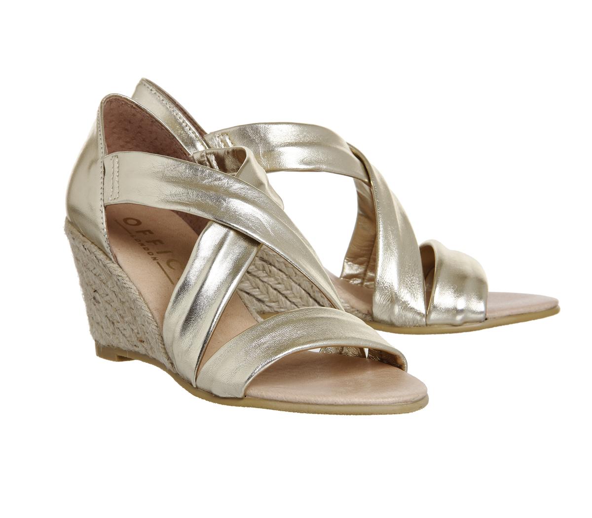 OFFICEMaiden Cross Strap Wedges OFFICEMaiden Cross Strap WedgesGold Metallic Leather