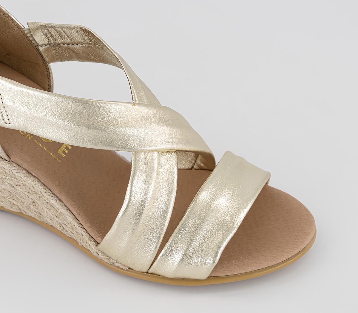 OFFICE Maiden Cross Strap Wedges Gold Metallic Leather - Mid Heels