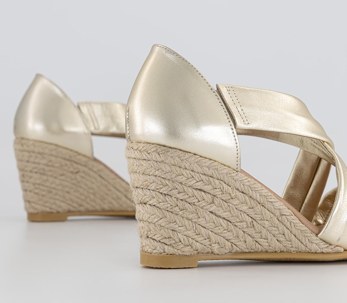 OFFICEMaiden Cross Strap WedgesGold Metallic Leather