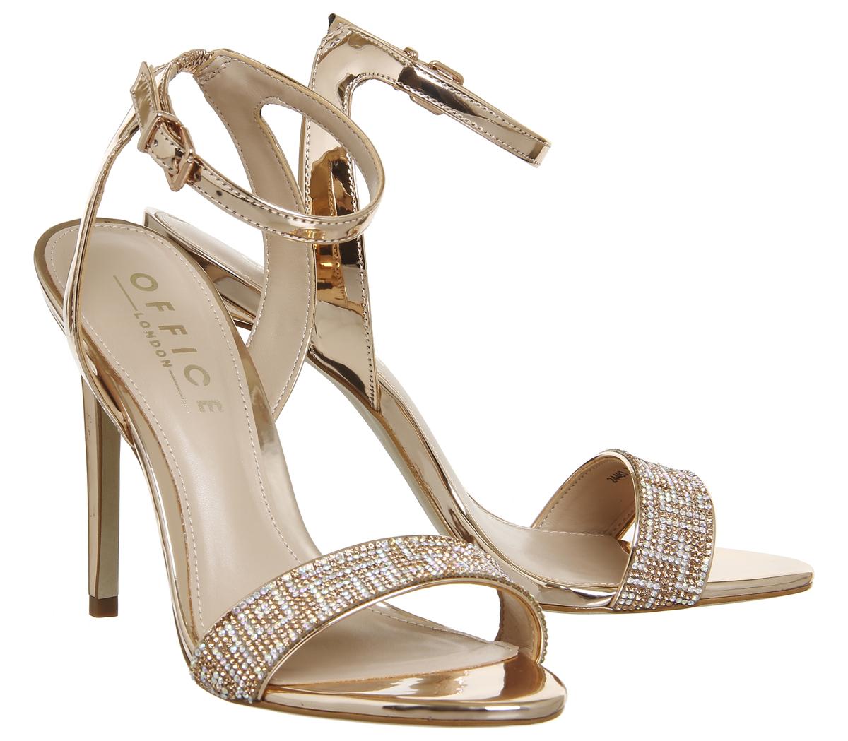 OFFICE Alana Single Sole Sandals Rose Gold With Diamante Trim - High Heels