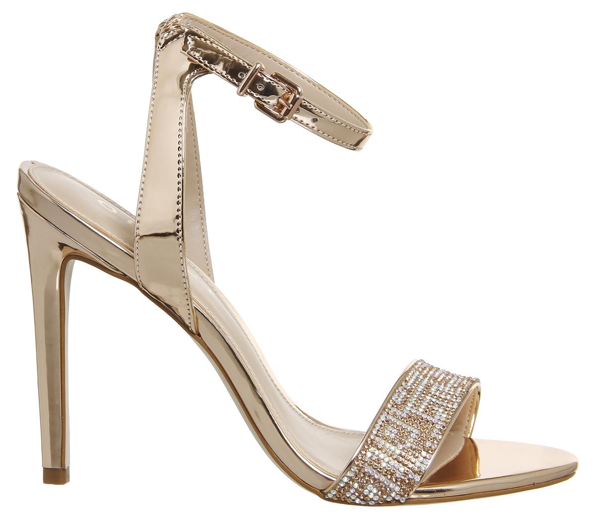 OFFICE Alana Single Sole Sandals Rose Gold With Diamante Trim - High Heels