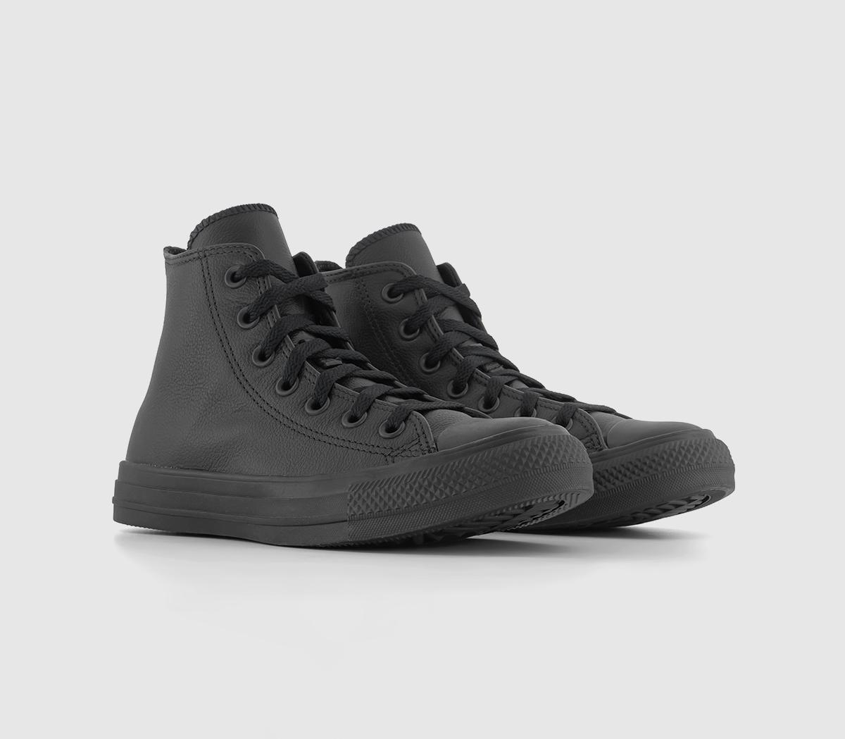 Converse Black Leather All Star High Trainers, 8