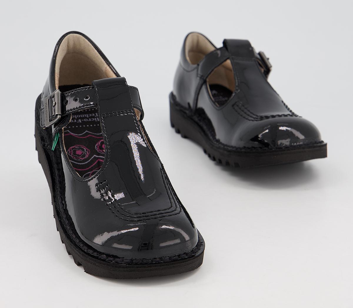 Kickers Kick T Bar Kids Shoes Black Patent - Unisex