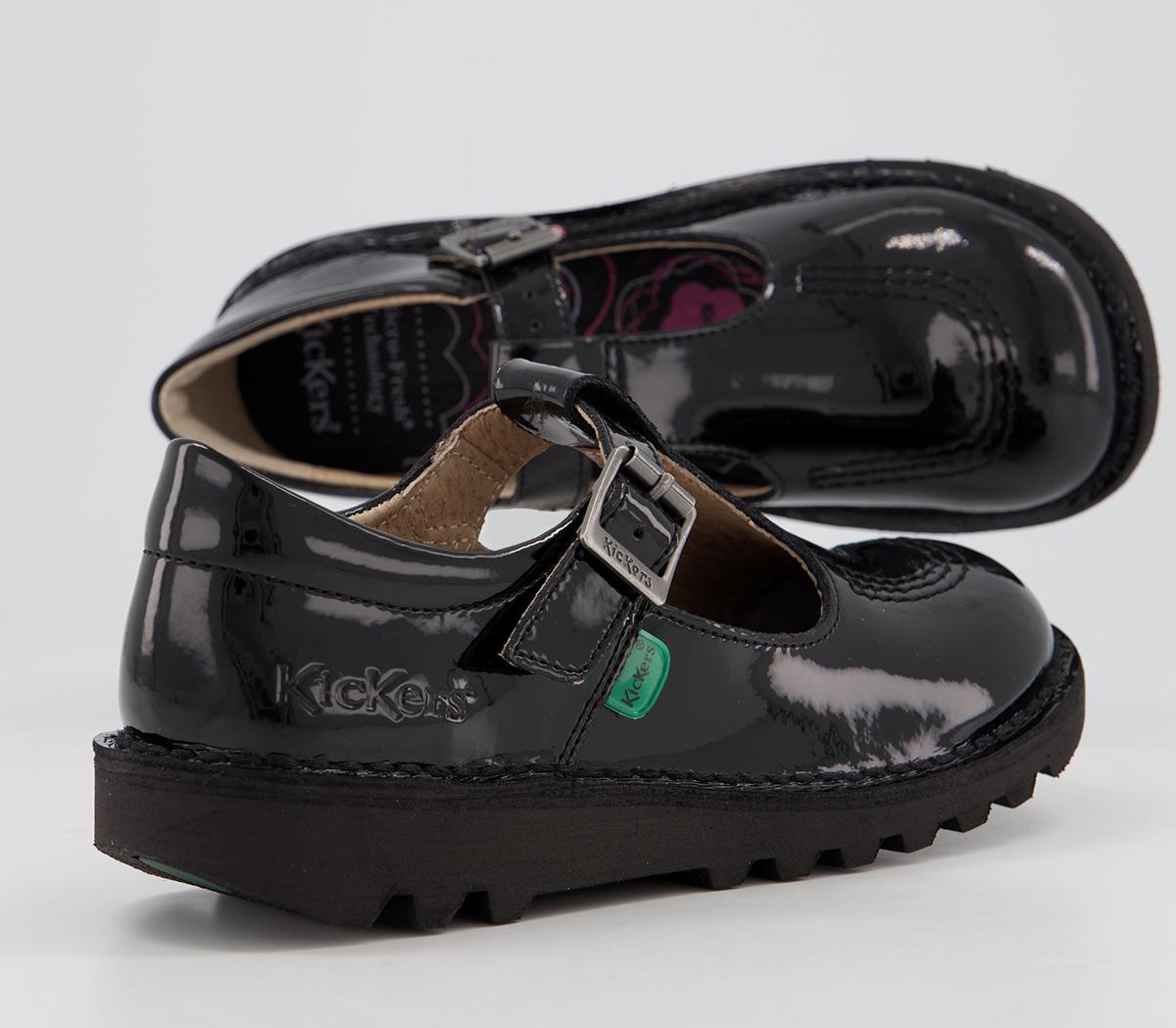 kickers kick t bar shoes black patent