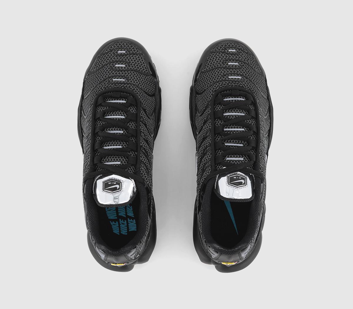 NikeAir Max Plus Trainers Black Metallic Silver Turquoise Blue