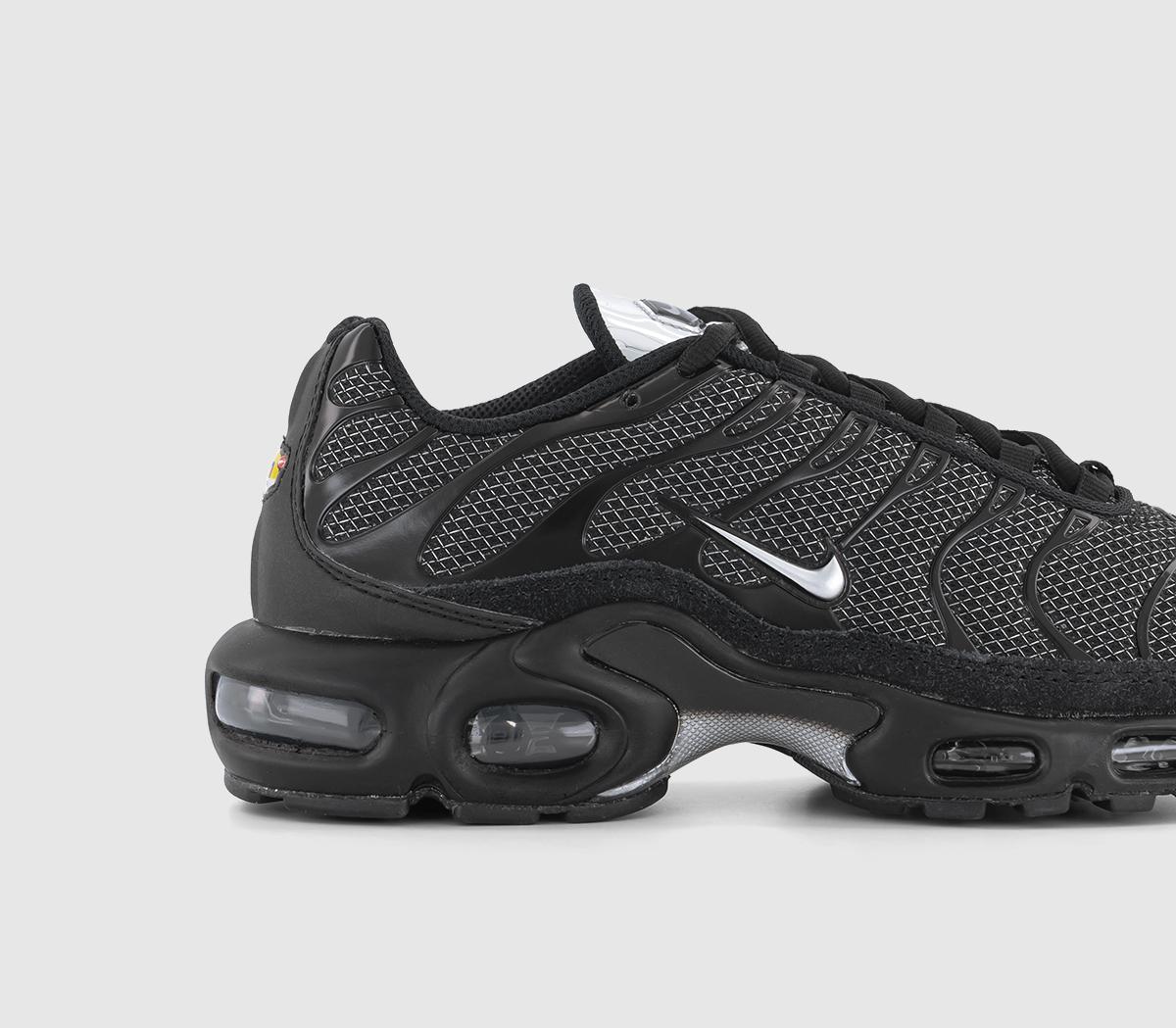 NikeAir Max Plus Trainers Black Metallic Silver Turquoise Blue