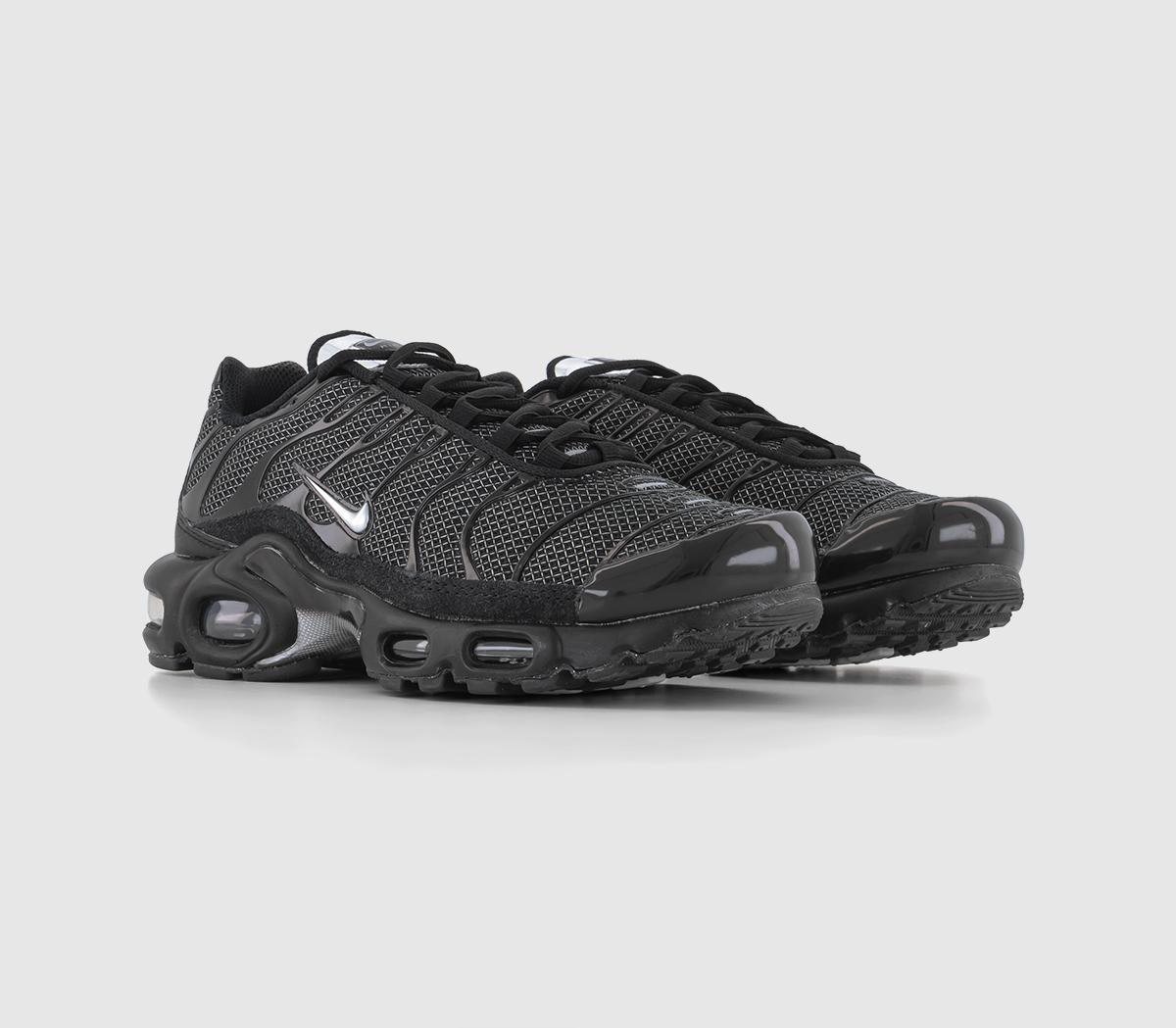 NikeAir Max Plus Trainers Black Metallic Silver Turquoise Blue