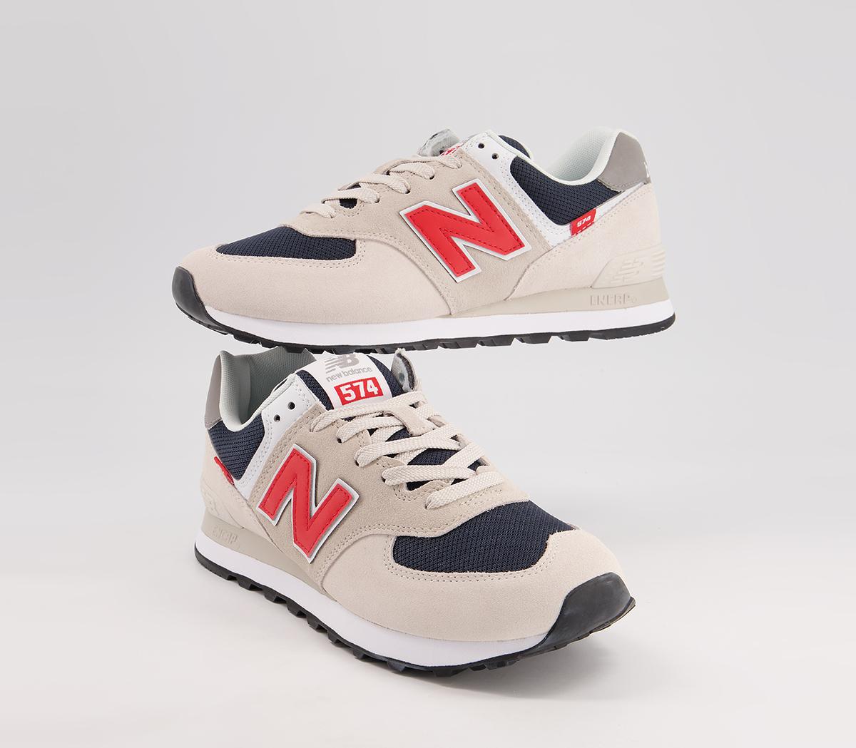 New Balance 574 Trainers Grey Navy Red - Men's Trainers