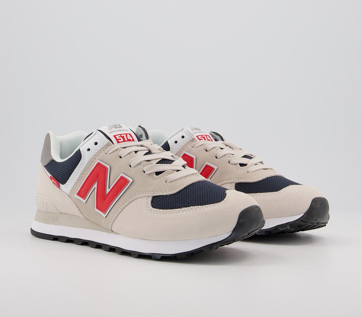 New Balance 574 Trainers Grey Navy Red - Men's Trainers