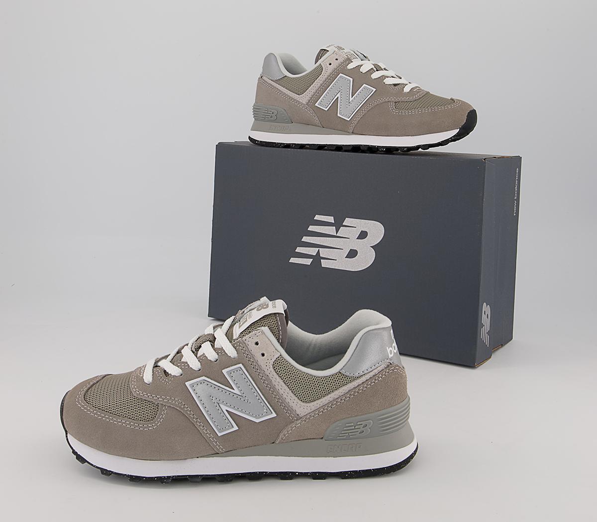 New Balance 574 Trainers Grey White Green Leaf - New Balance 574