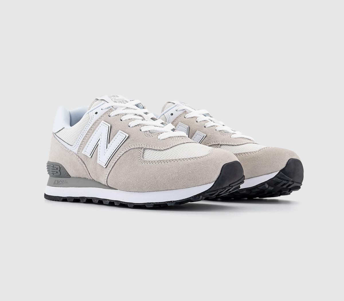New Balance Mens 574 Trainers Light Grey White Black Green Leaf Rubber, 9.5