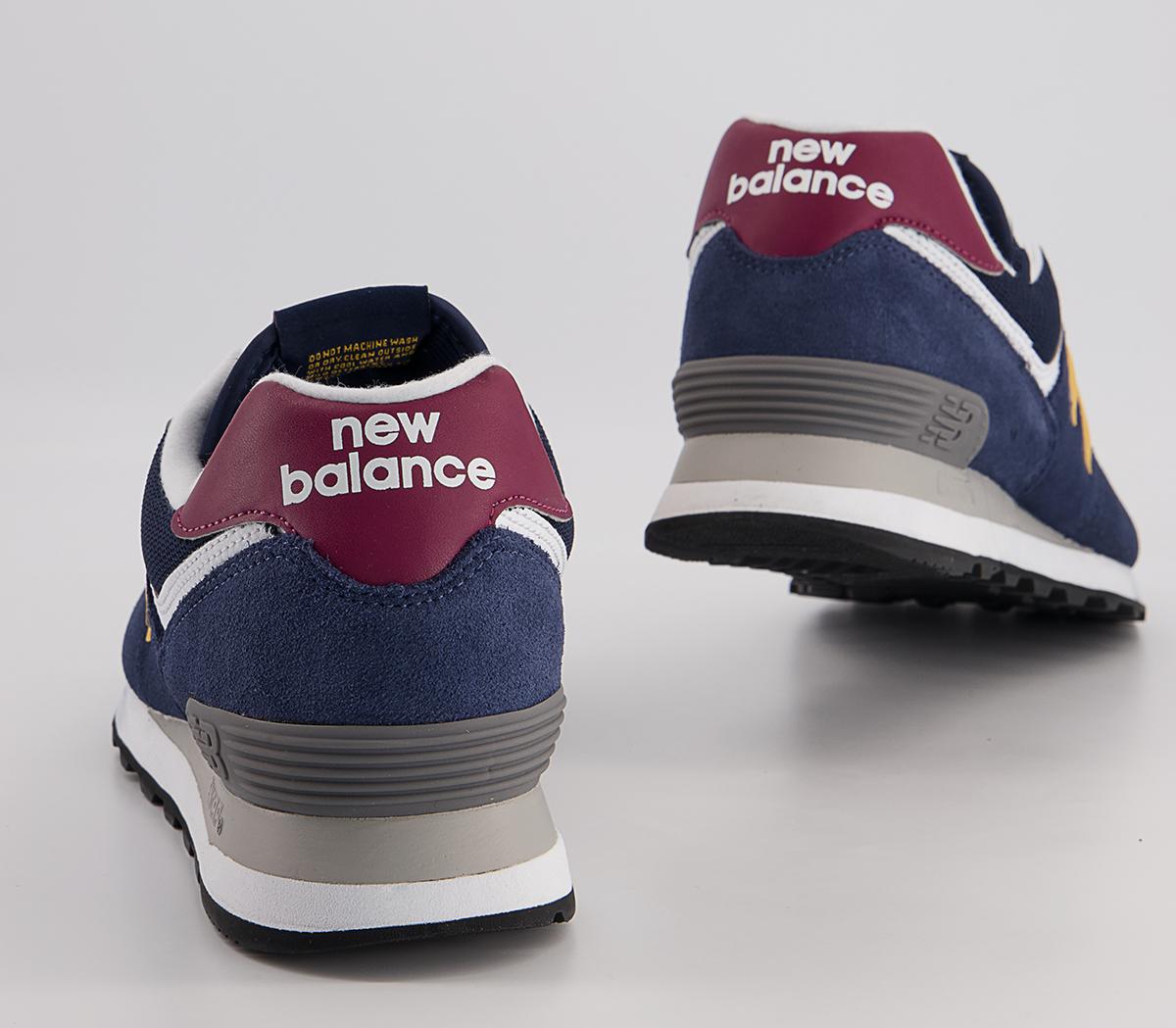 New Balance 574 Trainers Navy Yellow Burgundy - New Balance 574