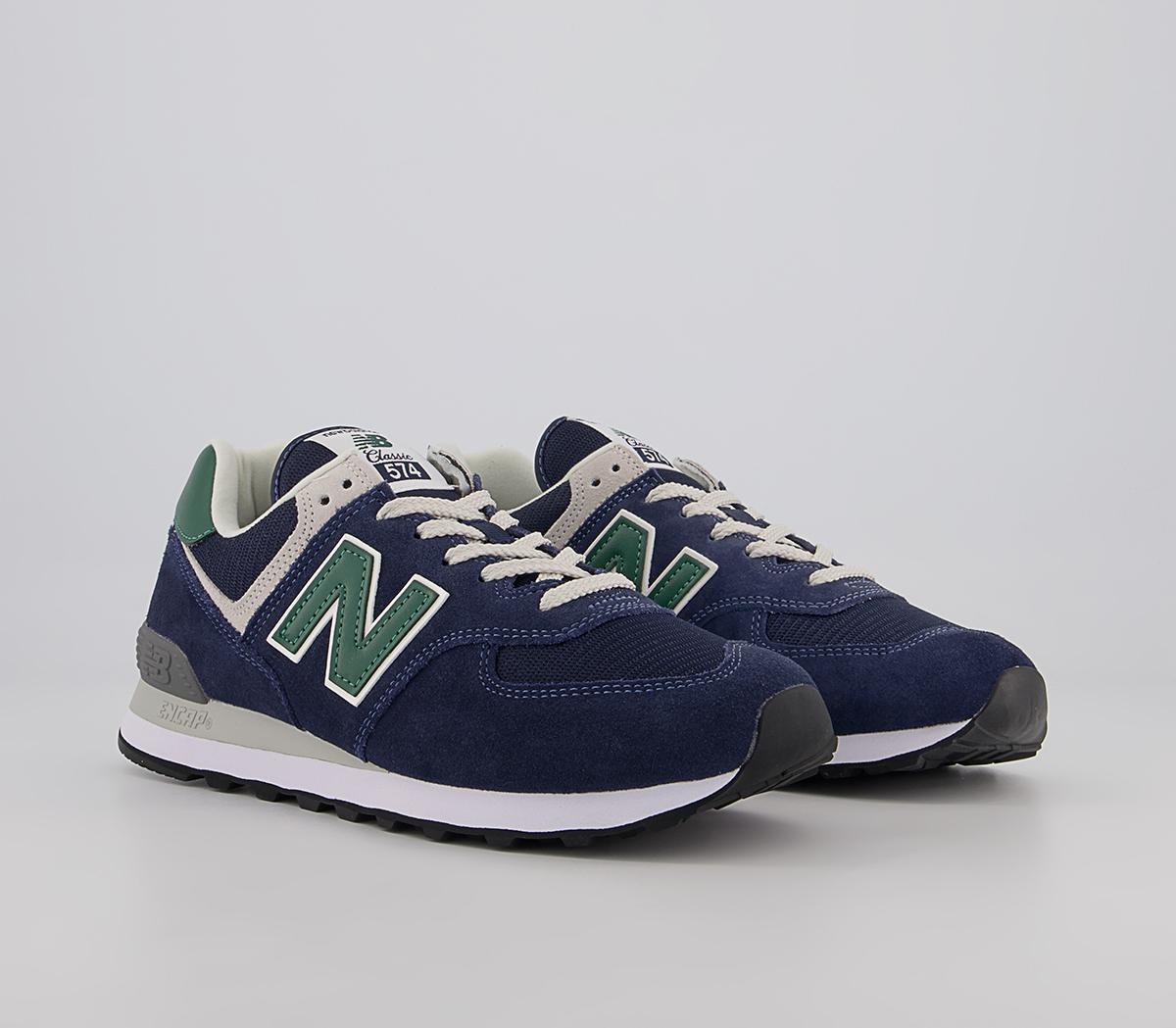 New Balance 574 Trainers Navy Green White Grey - New Balance 574