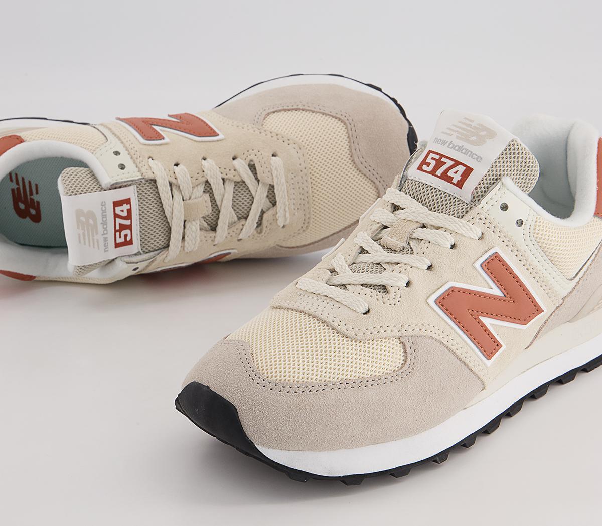 New Balance 574 Trainers Pink Peach White Black - New Balance 574