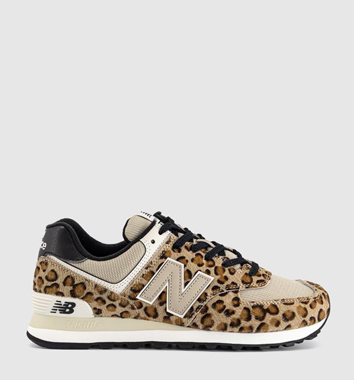 New Balance 574 Trainers Stoneware Linen Black Leopard
