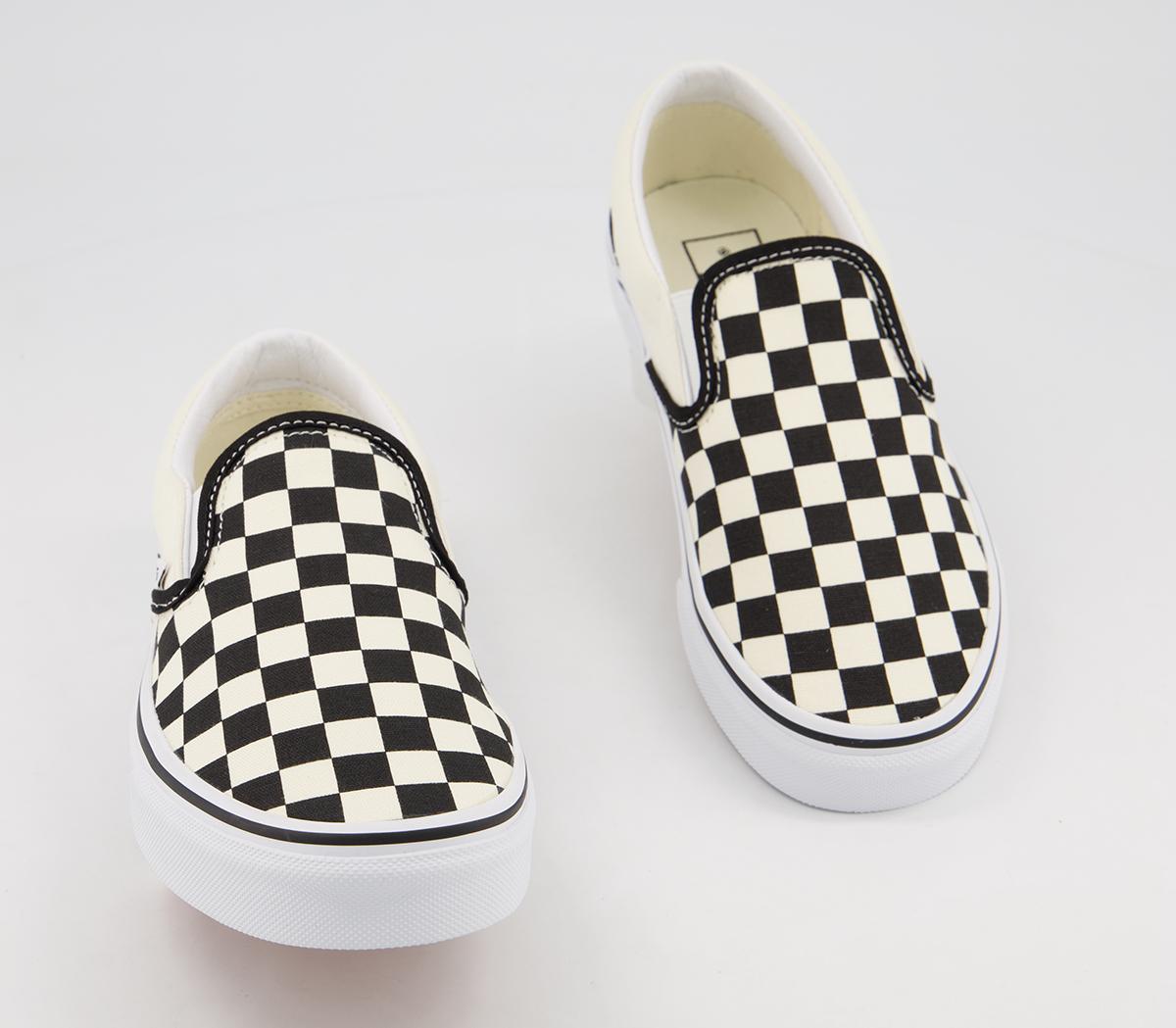 white checkerboard vans slip on